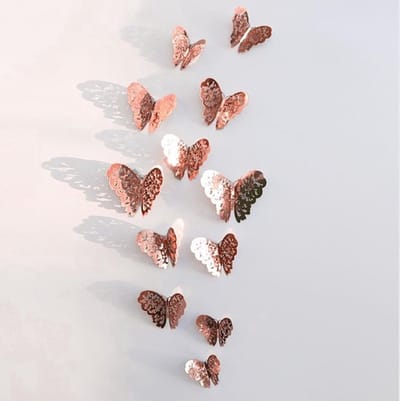 New Age Devi - 3D roze/goud-rose muurstickers - set van 12 vlinderstickers voor een verfijnde wanddecoratie