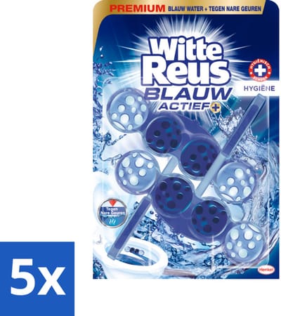 5 x Witte Reus Toiletblok Blauw Actief Hygiëne 2 stuks per verpakking - Toiletblok - Hygiëne - Blauw Water - Reiniging - Kalkaanslag