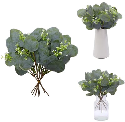 15 stuks kunstbloemen, eucalyptus, gedroogd, eucalyptus, decoratieve bloemen, kunstkerstslinger, voor bruiloft, tuin, huis, kantoor, indoor, outdoor, decoratie, bruiloftsdecoratie