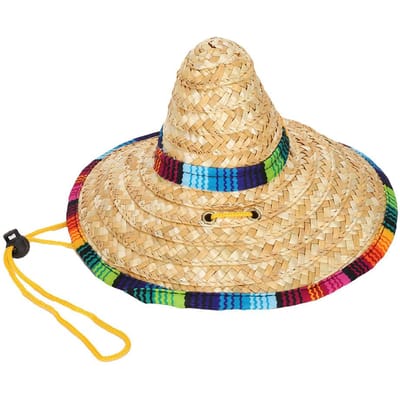 Mini Chapeau de Paille Sombrero pour Petits Chiens Chat Chien Soleil Plage Fête Chapeaux de Paille pour Chiens AccessoiresM M(for 4-6.5kg) beige