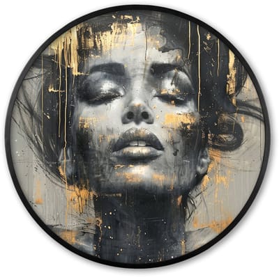 Poster in lijst Rond - Fotolijst 60x60 cm - Posters - Vrouw - Kunst - Goud - Abstract - Glamour - Ronde posterlijst zwart - Decoratie - Wanddecoratie woonkamer - Muurdecoratie slaapkamer