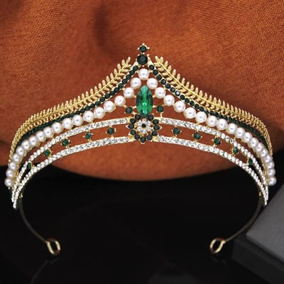 Prinsessen Meisjes Tiara's en Kronen Strass Imitatie Parel Hoofdband Elegante Bruids Bruiloft Kroon Feest Verjaardag Haar Sieraden beige