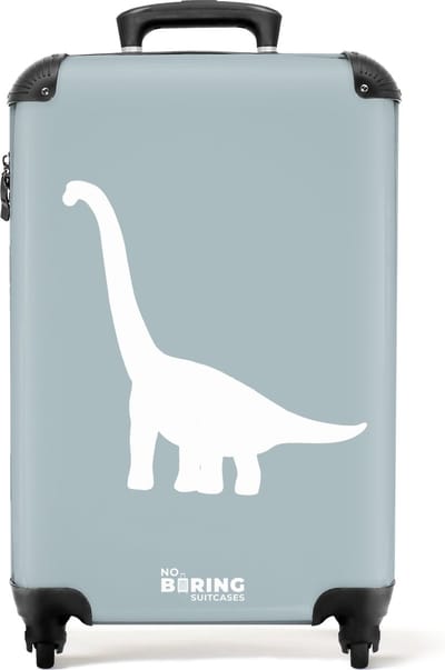 NoBoringSuitcases.com® - Kinderkoffer jongen - Kindertrolley jongens - Blauw met Brachiosaurus dino - Handbagage koffer lichtgewicht - Reiskoffer trolley kinderen - Koffertje - Rolkoffer met wieltjes - Past binnen 55x40x20 en 55x35x25