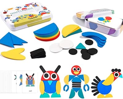 Educatieve Houten Puzzels voor Kinderen vanaf 3 Jaar - Geometrische Vormen met Designkaarten
