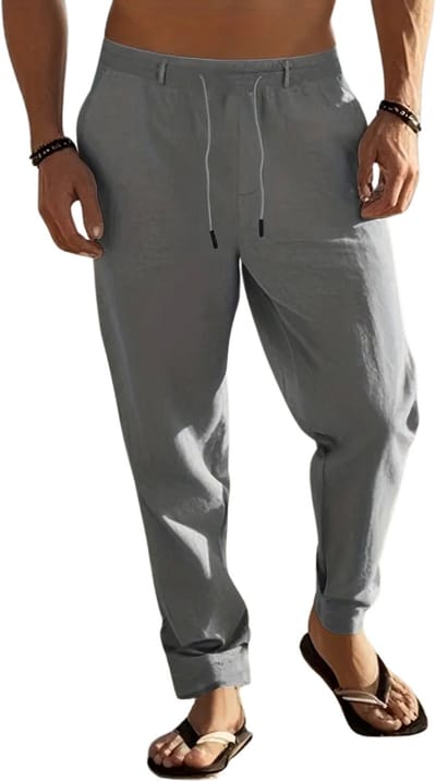 Livano Linnen Broek Heren - Zomerbroek - Volwassenen - Lange Broek - Pantalon - Strandbroek - Zomer - Ibiza Stijl - Grijs - Maat S
