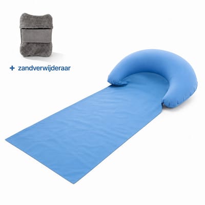 Mainius | Opblaasbare Strandmat met Hoofdkussen + Zandverwijderaar – 160 x 70 cm – Strandbed Ligmat – Blauw