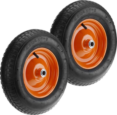 PrimeMatik - Kruiwagenwiel 2-pack 95 Kg 16x4" 406x102 mm. Vervangende band voor transportplatform en trolleys