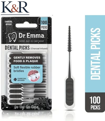 K&R Ventures® Dental Picks – 100 stuks Soft Picks met Mint – Charcoal Infused Tandenstokers & Tandenragers – Zachte Easy Picks – Voordeelverpakking voor Dagelijkse Mondverzorging