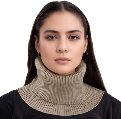 Gebreide Wintersjaal voor Dames – Warme Dikke Halswarmer met Dubbele Laag – Afneembare Kraag – Effen Kleur – Winter Sjaal, Ring Sjaal, Colsjaal