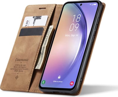 CaseMania Bookcase hoesje geschikt voor Samsung Galaxy S24 FE - Effen Bruin - Kunstleer