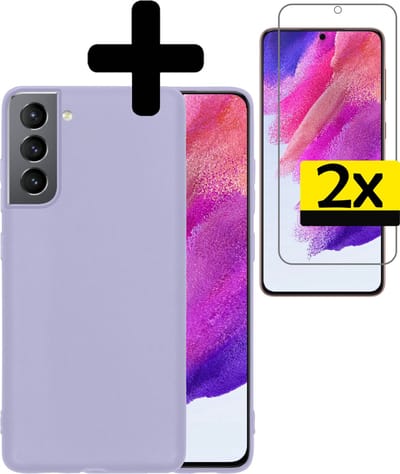 Hoesje - Met 2x Screenprotector - Geschikt voor Samsung Galaxy S21 FE - Sterk & Shockproof - Back Cover - Siliconen Case - Telefoon Hoes - Telefoonhoesjes - Lila