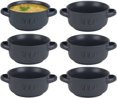 Cosy & Trendy soepkom van aardewerk - 6x - donkergrijs - Dia 13,5 cm - 470 ml - Servies - Soepkommen/Soepkommetjes