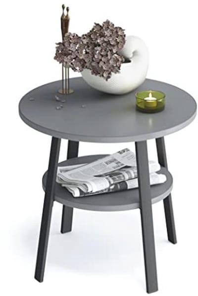Ronde bijzettafel - Salontafel nachtkastje - Woonkamer organiseren - Met extra legbord - Ø 43xH 44 cm - Grijs houtkleur