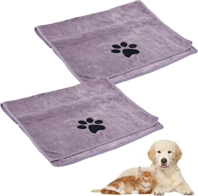 Allecto Plus - Absorberende hondenhanddoeken in paars - 2 stuks - 75 x 35 cm - Sneldrogend microvezel - Voor honden, katten en andere huisdieren