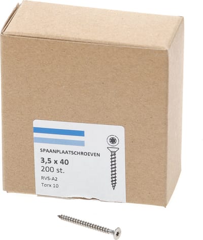 Hoenderdaal Spaanplaatschroef RVS platverzonken kop TX10 voldraad 3.5X40 (per 200 stuks)