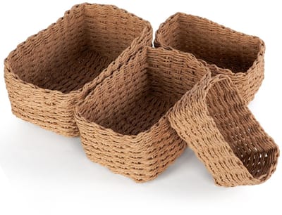 Dailygoody - Storage Basket - Set van 4 - Stapelbare Geweven Mandjes - Jute - Organisatie Mandjes - Geschikt voor Kinderen en Badkamer