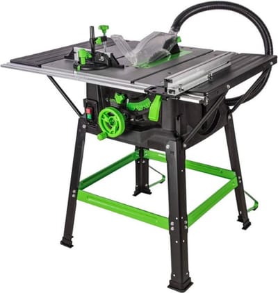 Professionele Tafelzaagmachine – Tafelcirkelzaag – Met Onderstel – Zaagblad & Gereedschap – Afkortzaag met Trekfunctie – 255MM – 1500W – Zwart/Groen