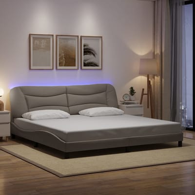 vidaXL - Bedframe - met - LED - zonder - matras - "Hvar" - 200x200 - cm - stof - taupe