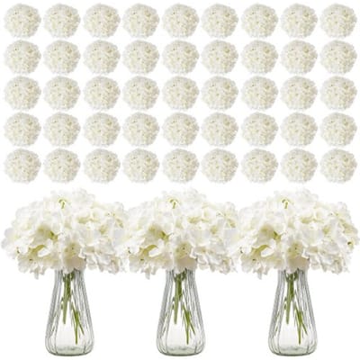 VEVOR Kunstbloemen, 305 stuks witte kunstzijden hortensia's, witte kunstbloemen met stelen voor doe-het-zelf bruidsboeketten, tafeldecoraties voor thuis, tafeldecoraties voor feesten