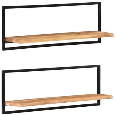 vidaXL - Wandschappen - 2 - st - 100x24x35 - cm - massief - acaciahout - en - staal