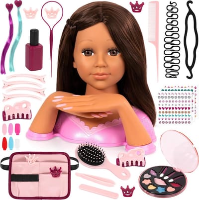 Make-up Hoofd - Kappershoofd Styling - Haar en Nagels Stijlen - Verwisselbare Nagels - 27 cm - Bruin