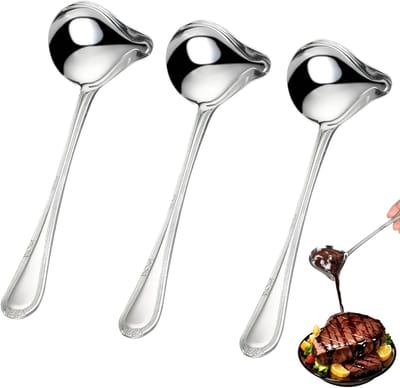 Set van 3 RVS Sauslepels met Tuit - Vaatwasserbestendig, Ideaal voor Soepen en Dressings, Keukenaccessoire voor Sauzen