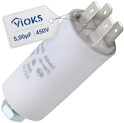 Universele motorcondensator 5µF 450V met AMP plug