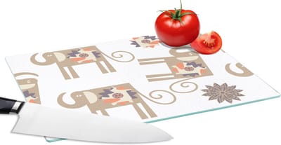 Glazen Snijplank - 28x20 - Bloemen - Olifant - Patroon - Snijplanken Glas