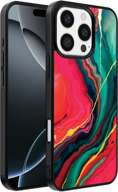 Smartphonica Telefoonhoesje Geschikt voor iPhone 16 Pro Max met Rood Groen Marmer Opdruk - TPU Backcover Case Red Green Marble Design geschikt voor iPhone 16 Pro Max