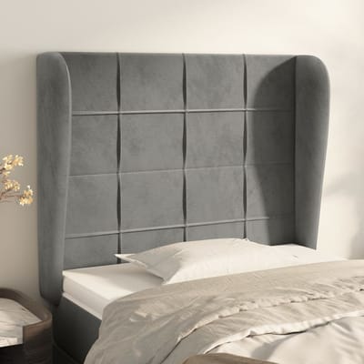 vidaXL - Hoofdbord - met - randen - 93x23x118/128 - cm - fluweel - lichtgrijs