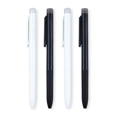Ainy - Moderne Zwart & Wit Uitwisbare Pen - Set van 4 uitgumbare pennen voor etui of pennenzak | Zijdematte afwerking met Soft-Touch Design | Blauw Inkt | Ideale teken balpennen cadeauset voor kinderen en volwassenen