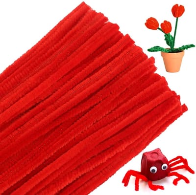 100 Stuks Chenille Borstels en Stelen, Decoratieve Sticks voor Kinderen in Rood - Creatief Knutselen en DIY Projecten