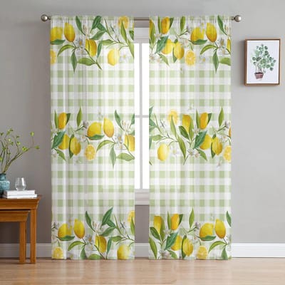 Citroen Ruit Zomer Tule Gordijnen voor Slaapkamer Hal Woonkamer Decor Chiffon Gordijn voor Balkon Keuken Huis Gordijnen 135W x 213H(cm)