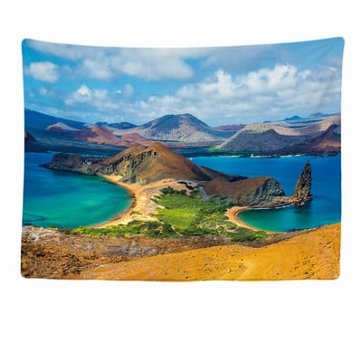 Ulticool - Baai Meer Bergen Landscape - Wandkleed - 200x150 cm - Groot wandtapijt - Poster - Blauw Groen