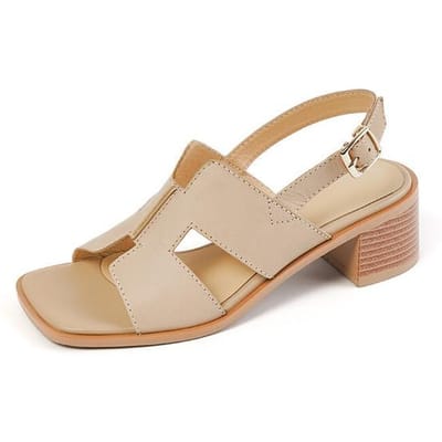 Zomer Damesschoenen Vierkante Neus Blokhak Dames Sandalen Hoge Hakken Damesschoenen Casual Leren Schoenen Dames Echt Leer 39 abrikoos