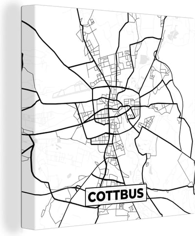 Canvas Schilderij Cottbus - Plattegrond - Kaart - Stadskaart - 20x20 cm - Wanddecoratie