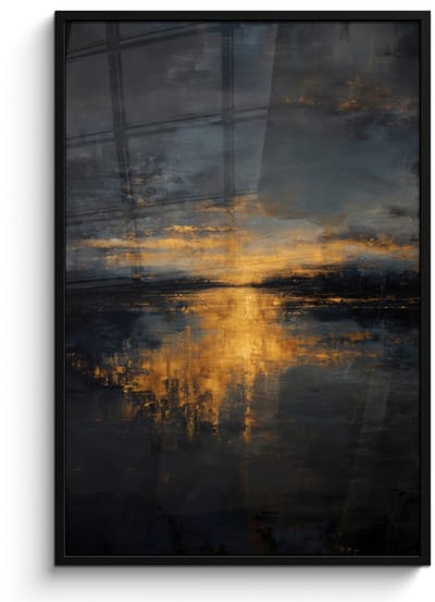 Poster in lijst - Fotolijst 80x120 cm - Posters - Gouden Reflectie op Water - Posterlijst zwart - Decoratie - Wanddecoratie woonkamer - Muurdecoratie slaapkamer