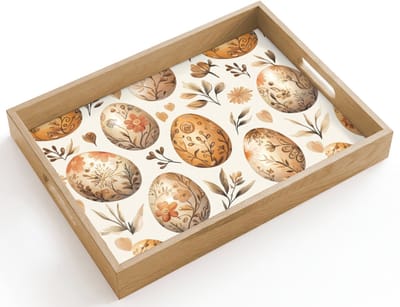 Dienblad hout 40x30 cm - Schootdienblad - Paaseieren - Bruin - Bloemen - Borrelplank rechthoek - Plateau dienbladen