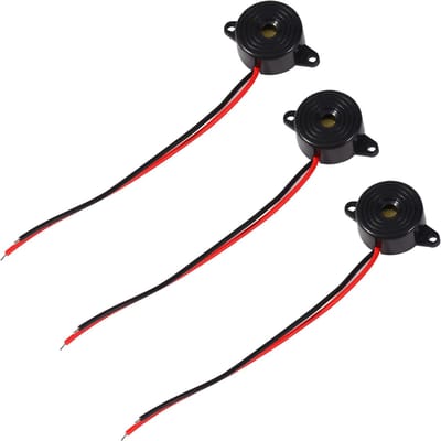 3 Pièces Buzzer Piézoélectrique Son Actif Alimenté par CC Sonnerie Électronique Diamètre 23 mm Hauteur 12 mm Longueur 100 black
