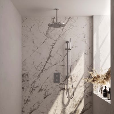 Brauer Chrome Edition thermostatische inbouw regendouche 3-weg omstelling SET 42 met 30 cm douchekop en plafondarm en staaf handdouche en doucheslang en geïntegreerde glijstang chroom