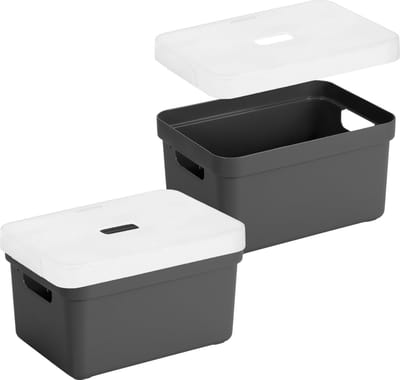 Sunware Opbergboxen met transparante deksel - 3x stuks - kastmanden - antraciet - 13 liter - kunststof - 35 x 25 x 18 cm - Opbergers