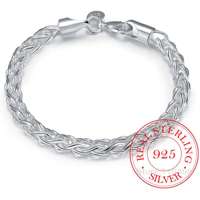 925 Zilveren Armbanden Eenvoudige Draai Ronde Ketting Armbanden Bangle Voor Mannen Vrouwen Fijne Mannen Sieraden Cadeau white