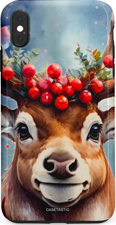 Casetastic hoesje geschikt voor Apple iPhone XS Max - Dubbellaagse bescherming - Rudolph het Kerst Rendier - Fashion Case - Zilver Taupe Donkergrijs Perzik