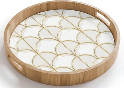 Dienblad rond 40x40 cm - Schootdienblad hout - Mozaïek - Bogen - Goud - Borrelplank rechthoek - Plateau houten dienbladen
