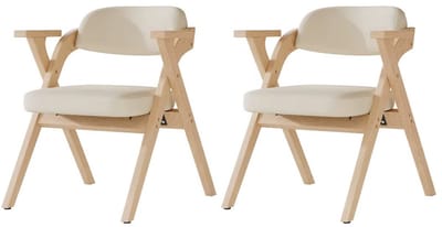 JOYNEXTBUY - Opvouwbare Eetkamerstoelen - Set van 2 - Massief Hout en Ademend Linnen - Klapstoelen voor Eetkamer, Keuken & Café