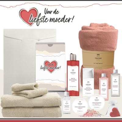 Geschenkset “Voor de liefste moeder!” - 13 producten - 2000 gram | Triomf Original - Giftset voor haar Cadeau Moederdag Luxe Wellness Pakker Vrouw Speciaal Cadeaupakket Bedankt Geschenk Lieve Mama Verjaardag Kerst Kerstpakket Gift Set Creme Rood Roze
