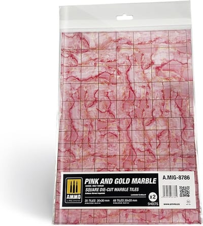 AMMO by Mig Jimenez Modelbouwpakket - MIG 8786 Marble Pink - Gold - Square Die-cut Tiles - 2pcs Accessoires set - AMMO - Modelbouw