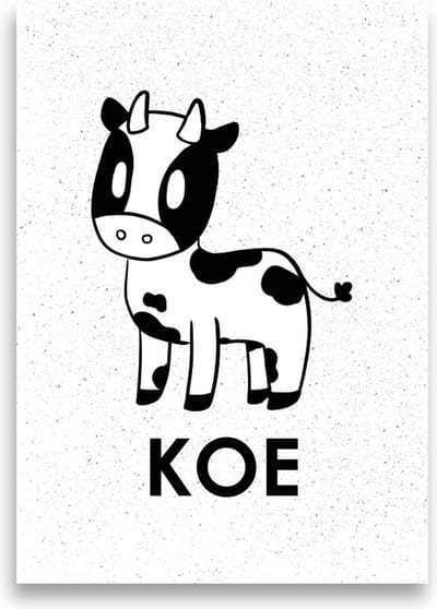 Kinderposter | Kinderkamer | Babykamer | Dieren | Wanddecoratie | A3 formaat | MOODZ design | Koe | Wit