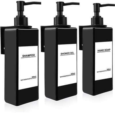 Famanu – Zeepdispenser wandmontage set met 3 vakken van 500 ml, zonder boren, inclusief trechter en etiketten