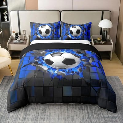Kleurrijke Voetbal Eenpersoons Dekbedovertrek Set, Sport Thema cartoon Voetbal Beddengoed Set met Kussenslopen 75*50cm, Cadeau voor Jongens Meisjes 70x133cm-2pcs
